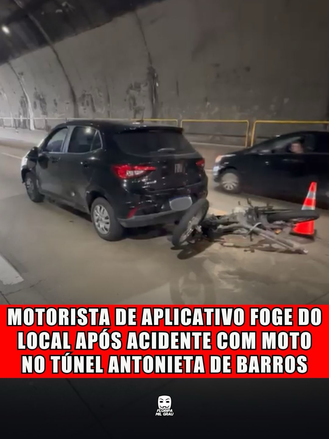 MOTORISTA DE APLICATIVO FOGE DO LOCAL APÓS ACIDENTE COM MOTO NO TÚNEL ANTONIETA DE BARROS