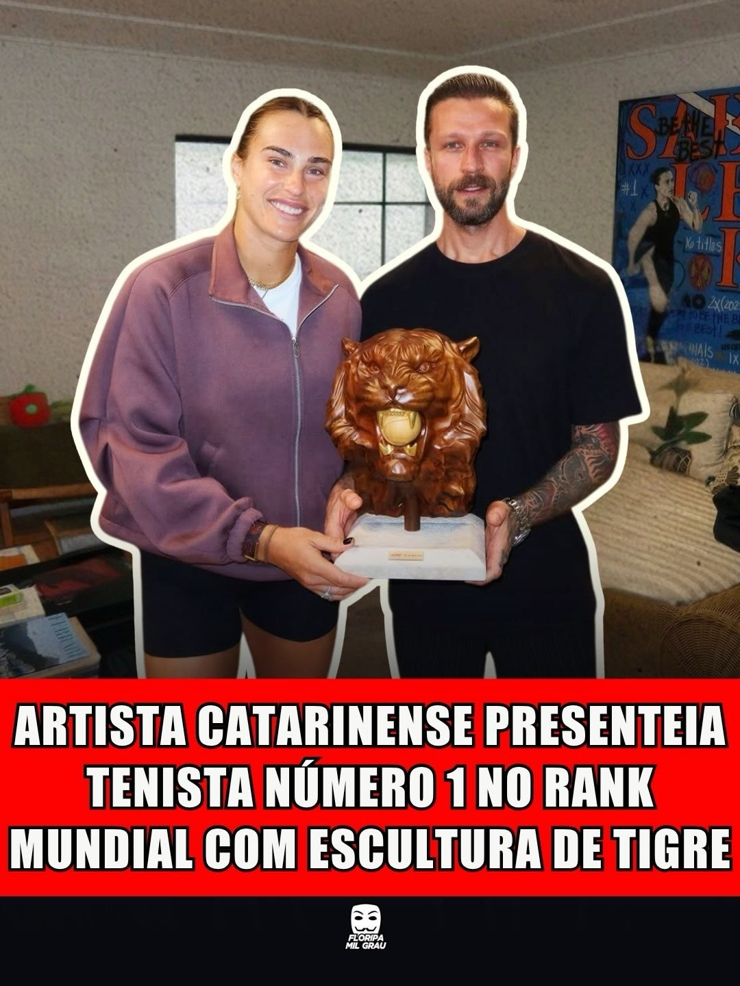 ARTISTA CATARINENSE PRESENTEIA TENISTA NÚMERO 1 NO RANK MUNDIAL COM ESCULTURA DE TIGRE