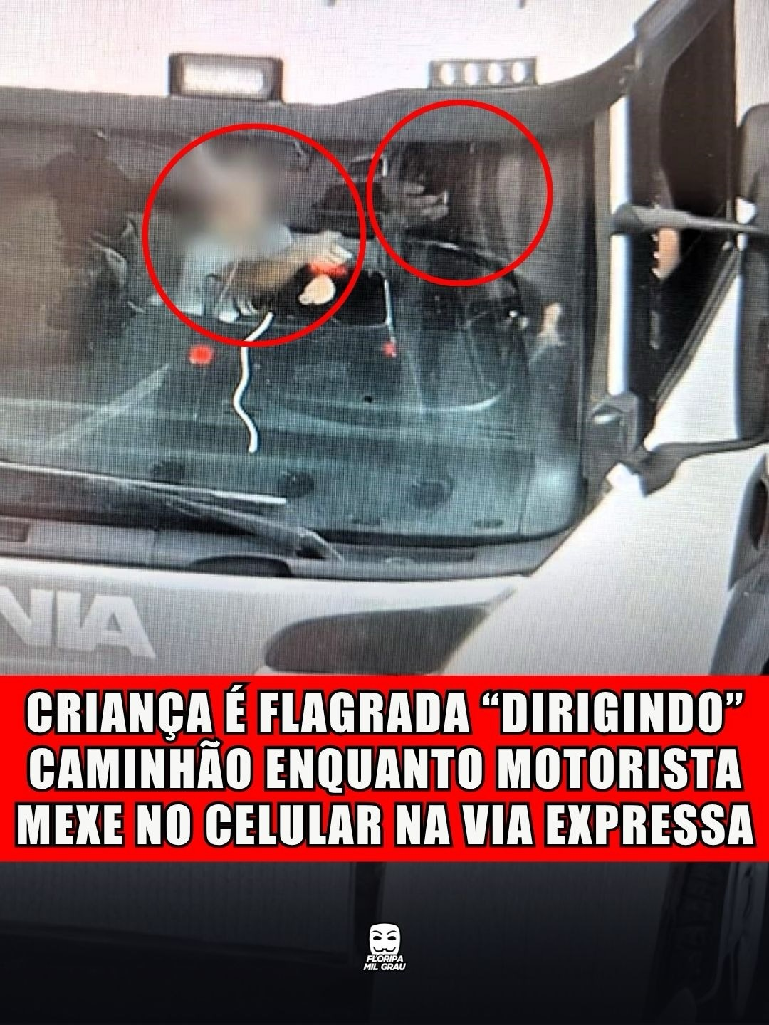 CRIANÇA É FLAGRADA "DIRIGINDO" CAMINHÃO ENQUANTO MOTORISTA MEXE NO CELULAR NA VIA EXPRESSA