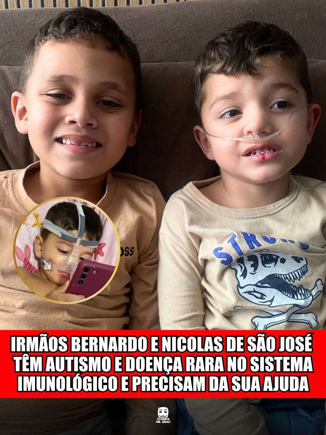 IRMÃOS BERNARDO E NICOLAS DE SÃO JOSÉ TÊM AUTISMO E DOENÇA RARA NO SISTEMA IMUNOLÓGICO E PRECISAM DA SUA AJUDA