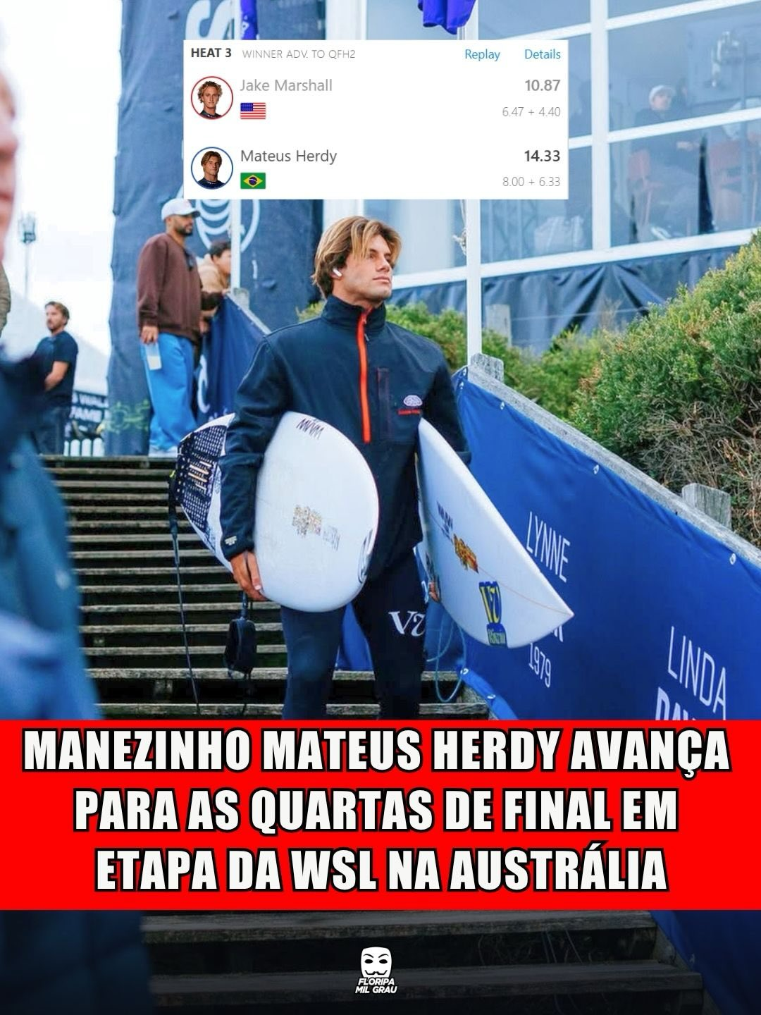 MANEZINHO MATEUS HERDY AVANÇA PARA AS QUARTAS DE FINAL EM ETAPA DA WSL NA AUSTRÁLIA