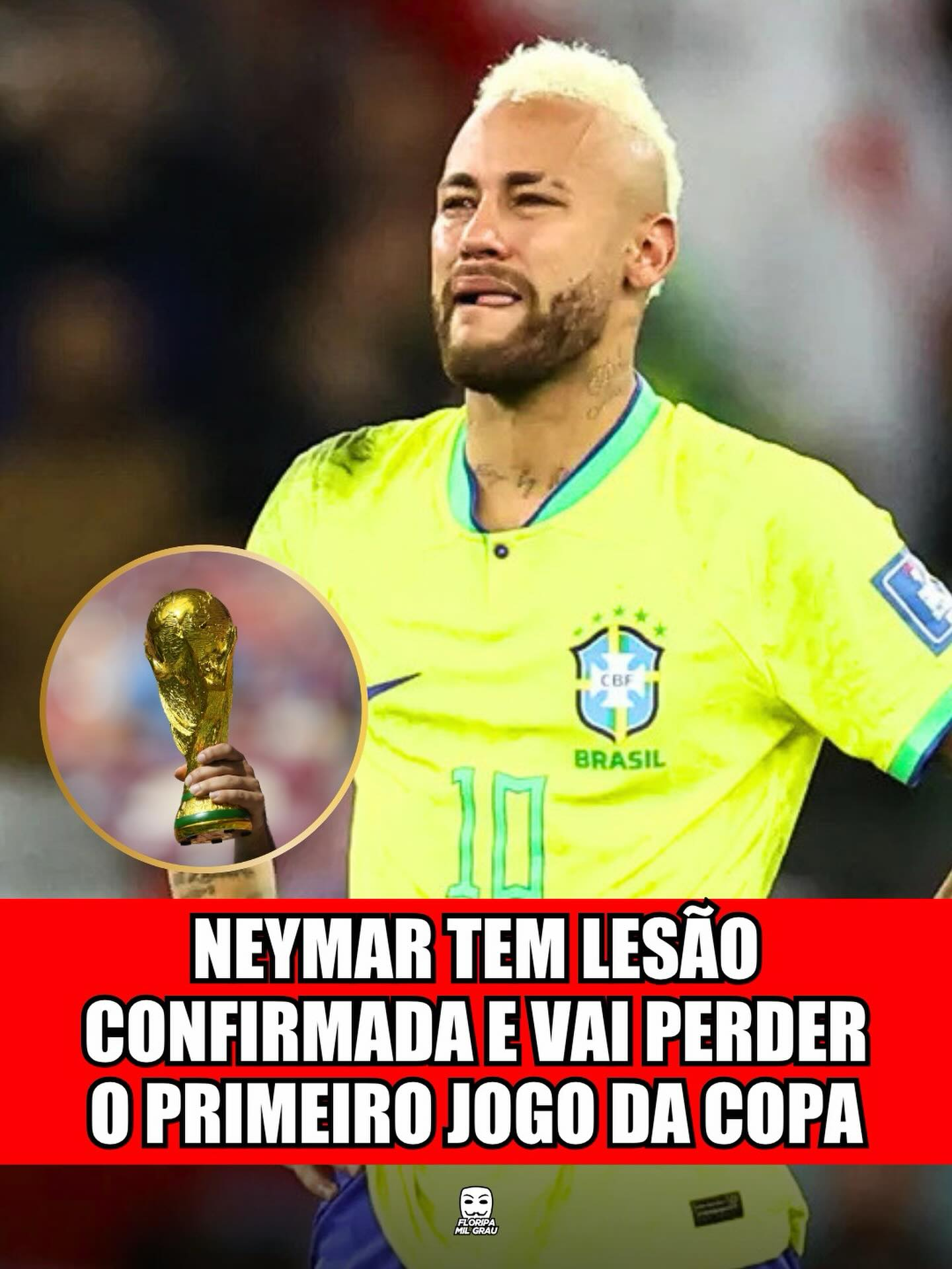NEYMAR TEM LESÃO CONFIRMADA E VAI PERDER O PRIMEIRO JOGO DA COPA