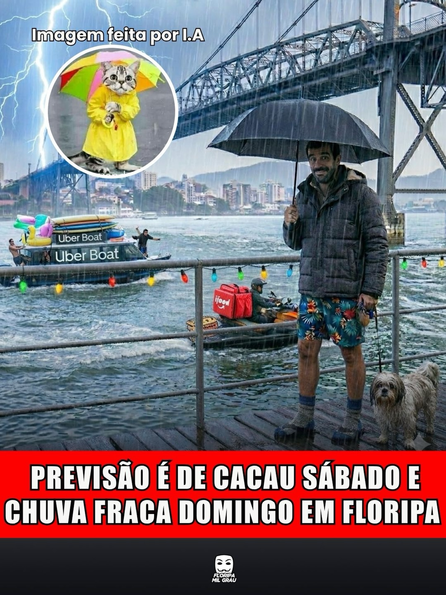 PREVISÃO É DE CACAU SÁBADO E CHUVA FRACA DOMINGO EM FLORIPA