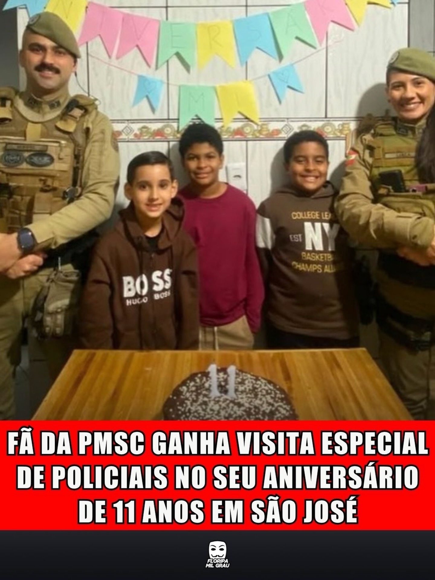 FÃ DA PMSC GANHA VISITA ESPECIAL DE POLICIAIS NO SEU ANIVERSÁRIO DE 11 ANOS EM SÃO JOSÉ