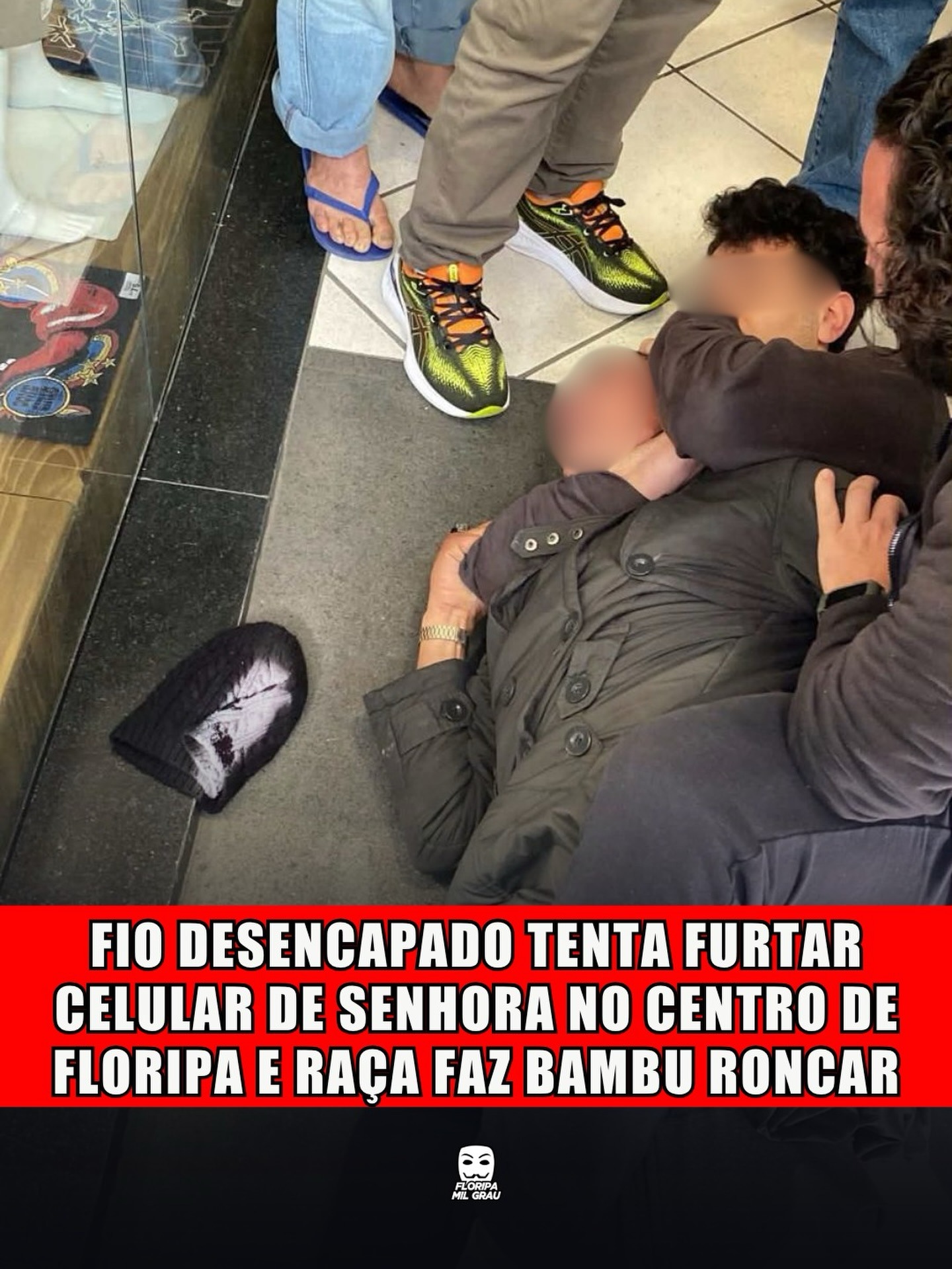 FIO DESENCAPADO TENTA FURTAR CELULAR DE SENHORA NO CENTRO DE FLORIPA E RAÇA FAZ BAMBU RONCAR