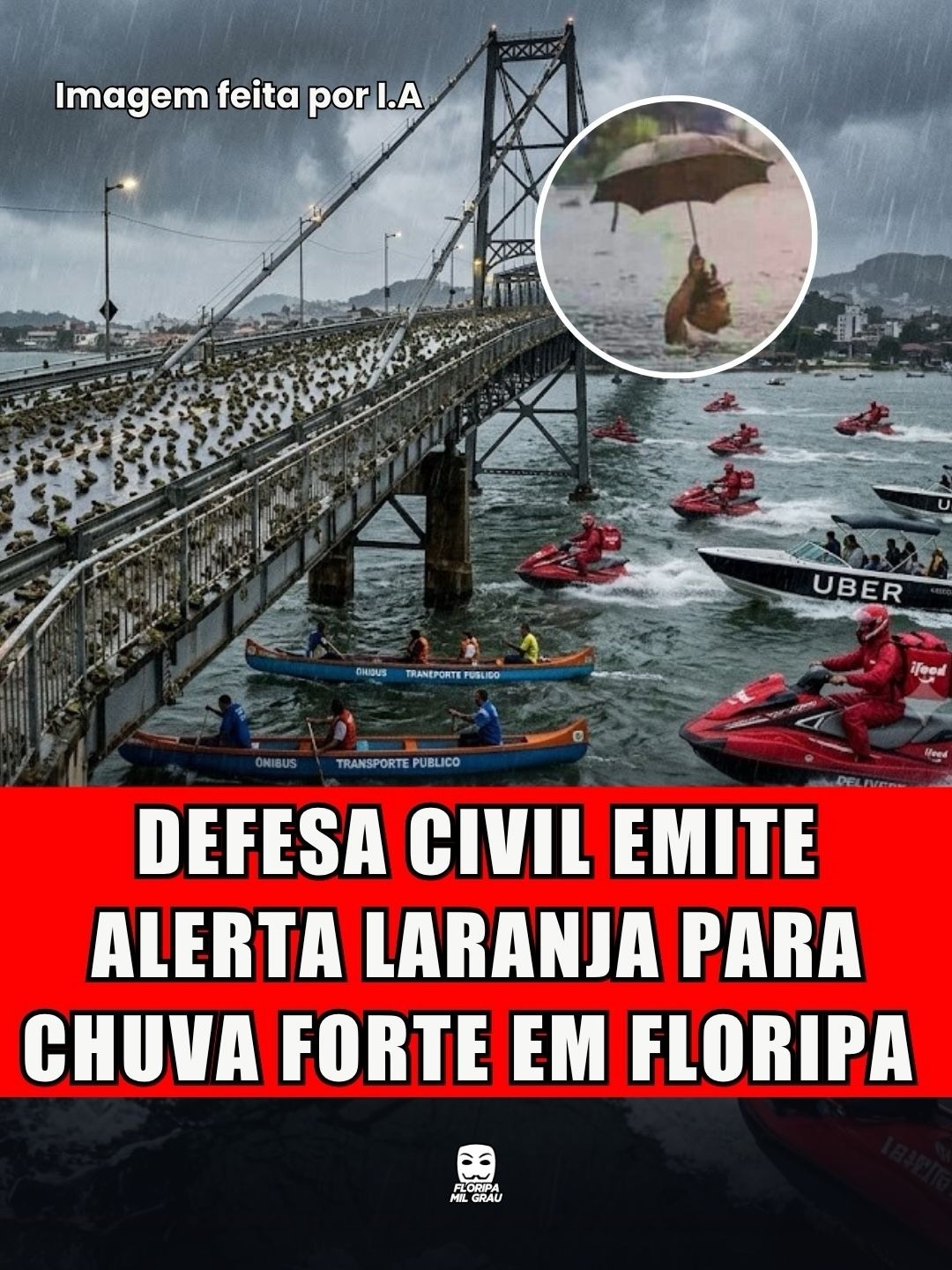 DEFESA CIVIL EMITE ALERTA LARANJA PARA CHUVA FORTE EM FLORIPA