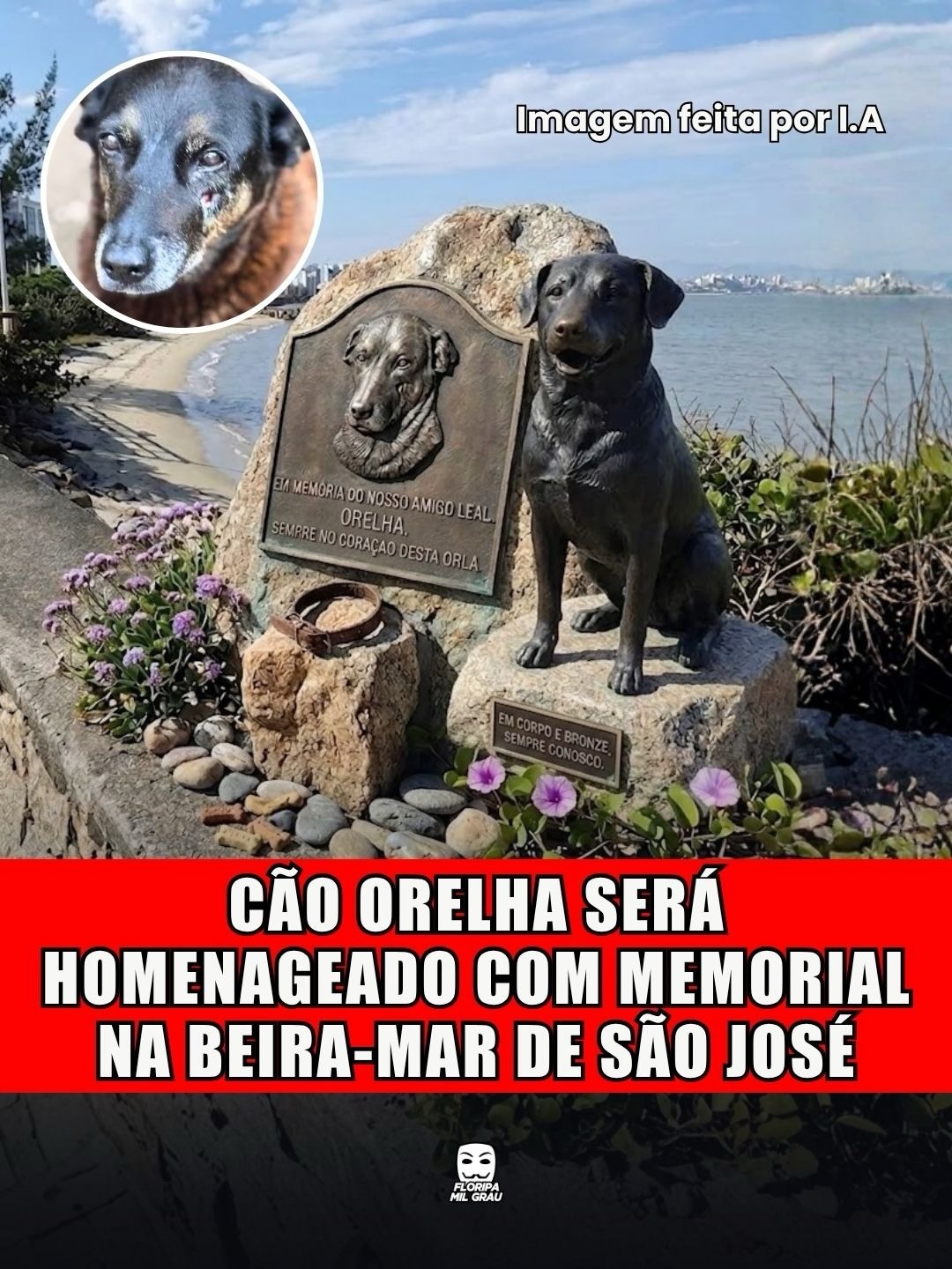 CÃO ORELHA SERÁ HOMENAGEADO COM MEMORIAL NA BEIRA-MAR DE SÃO JOSÉ