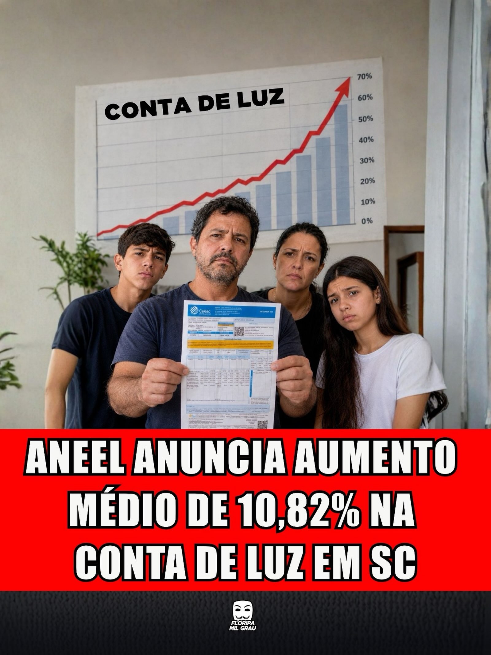 ANEEL ANUNCIA AUMENTO MÉDIO DE 10,82% NA CONTA DE LUZ EM SC