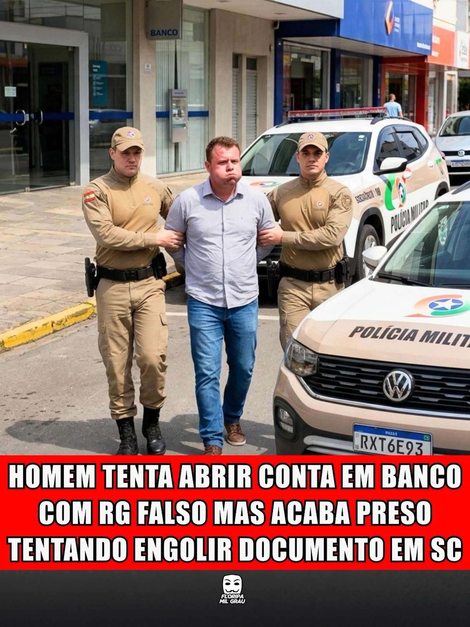 HOMEM TENTA ABRIR CONTA EM BANCO COM RG FALSO MAS ACABA PRESO TENTANDO ENGOLIR DOCUMENTO EM SC