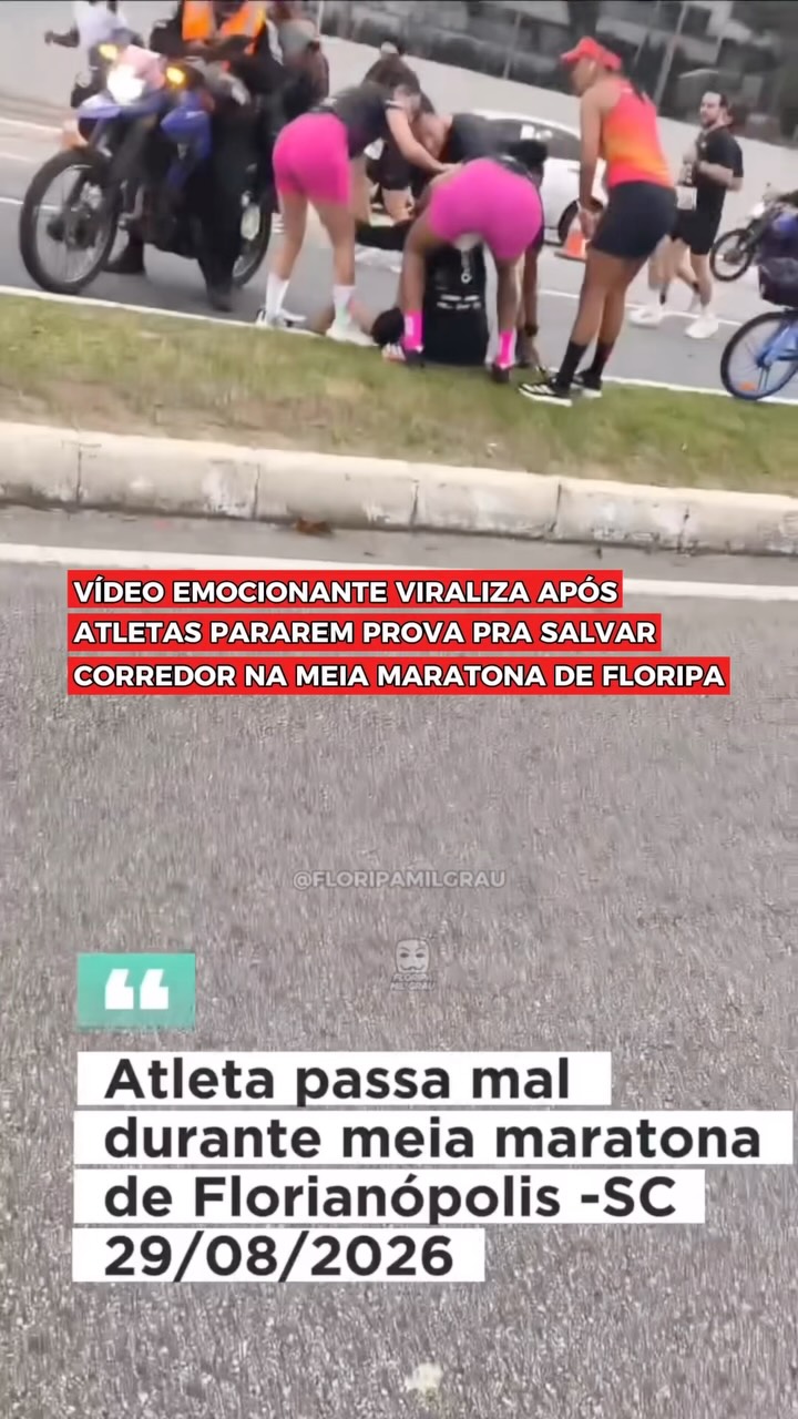 VÍDEO EMOCIONANTE VIRALIZA APÓS ATLETAS PARAREM PROVA PRA SALVAR CORREDOR NA MEIA MARATONA DE FLORIPA