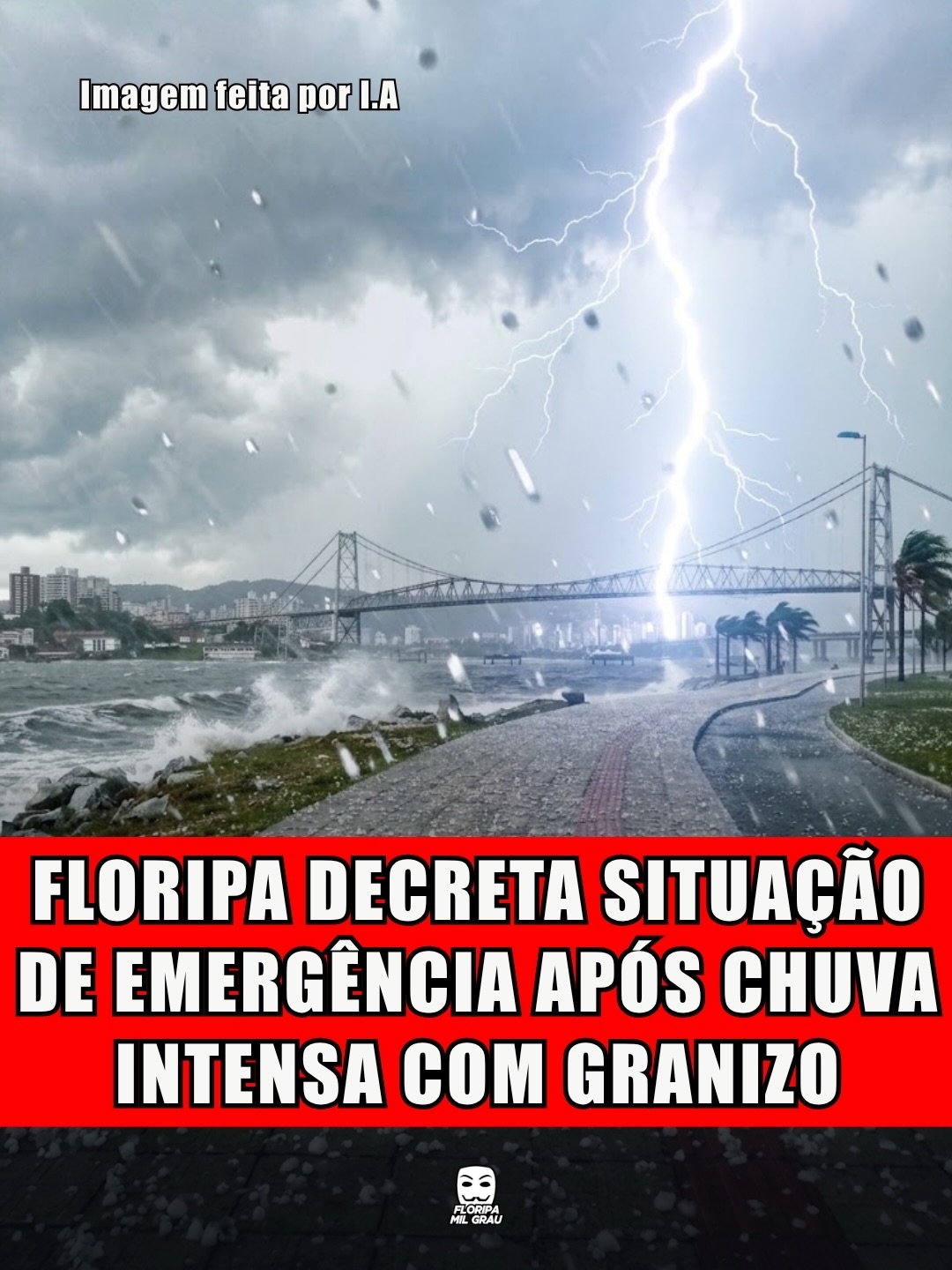 FLORIPA DECRETA SITUAÇÃO DE EMERGÊNCIA APÓS CHUVA INTENSA COM GRANIZO