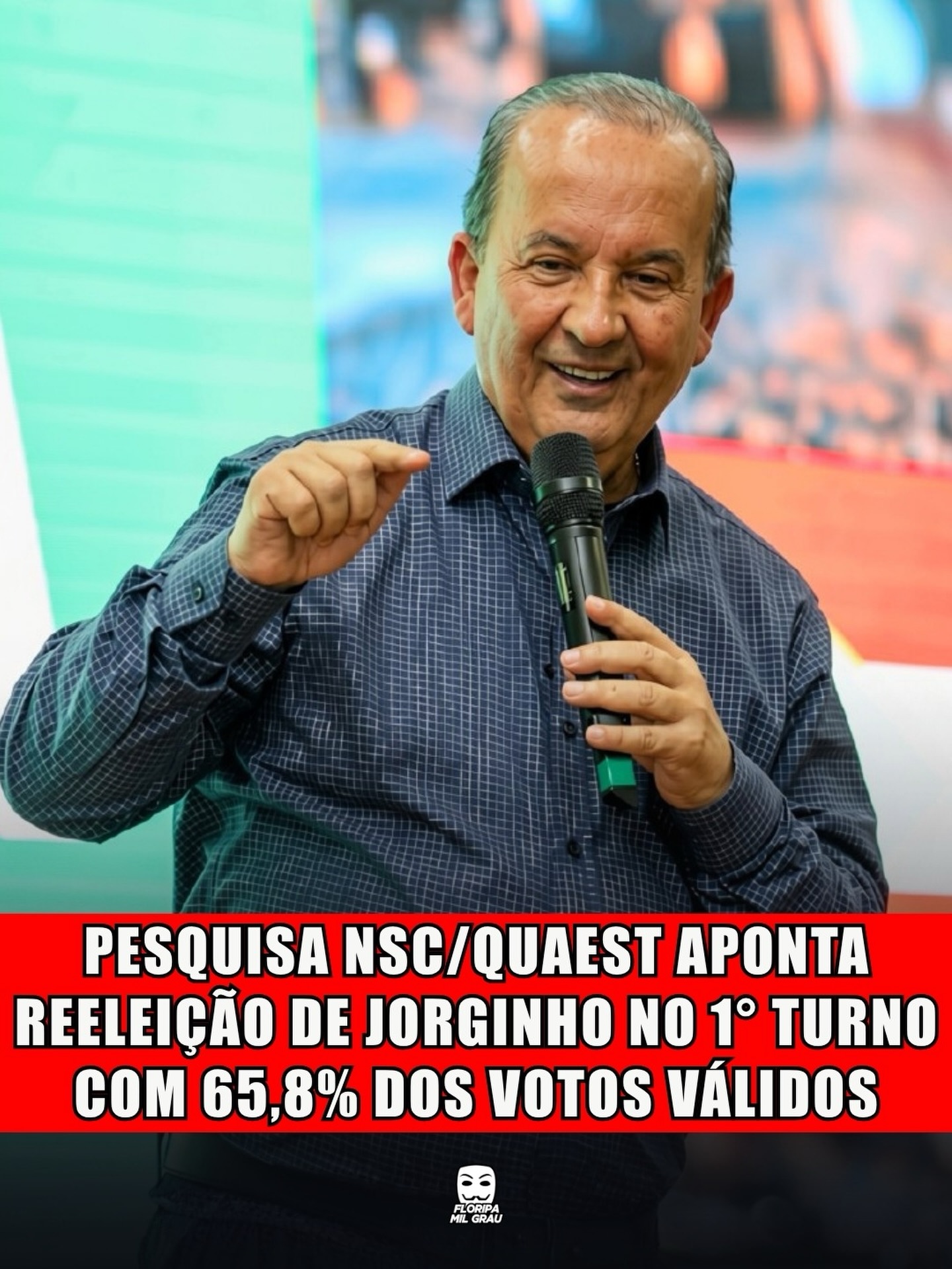 PESQUISA NSC/QUAEST APONTA REELEIÇÃO DE JORGINHO NO 1º TURNO COM 65,8% DOS VOTOS VÁLIDOS
