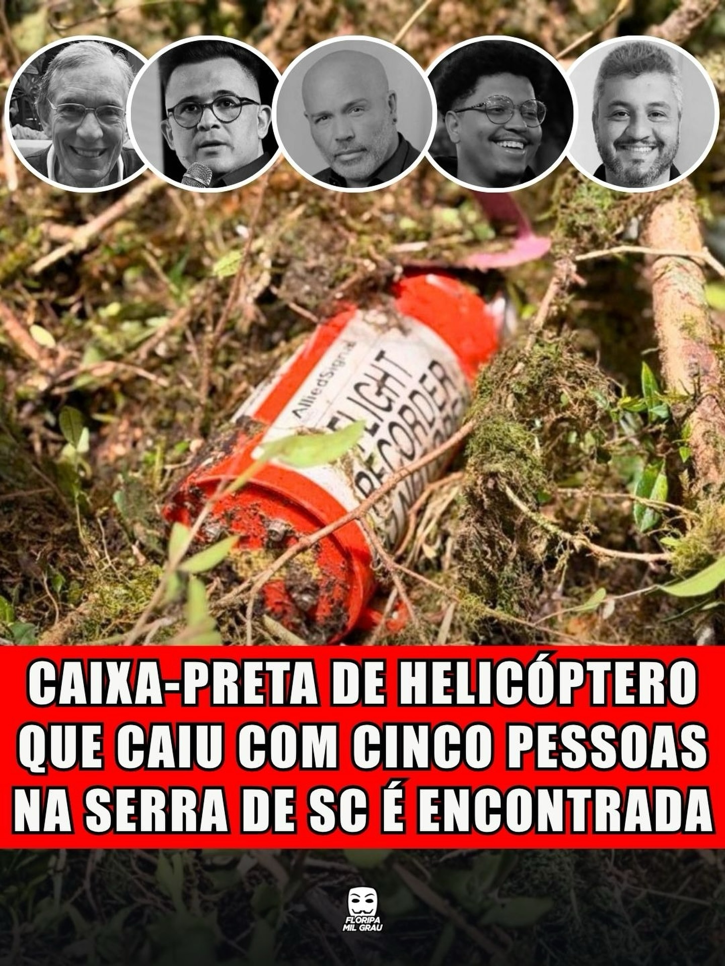 CAIXA-PRETA DE HELICÓPTERO QUE CAIU COM CINCO PESSOAS NA SERRA DE SC É ENCONTRADA