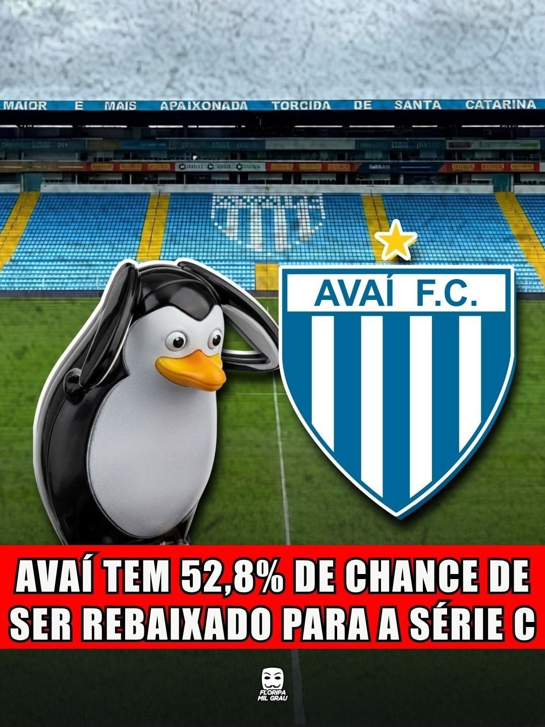 AVAÍ TEM 52,8% DE CHANCE DE SER REBAIXADO PARA A SÉRIE C