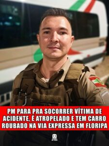 PM PARA PRA SOCORRER VÍTIMA DE ACIDENTE, É ATROPELADO E TEM CARRO ROUBADO NA VIA EXPRESSA EM FLORIPA