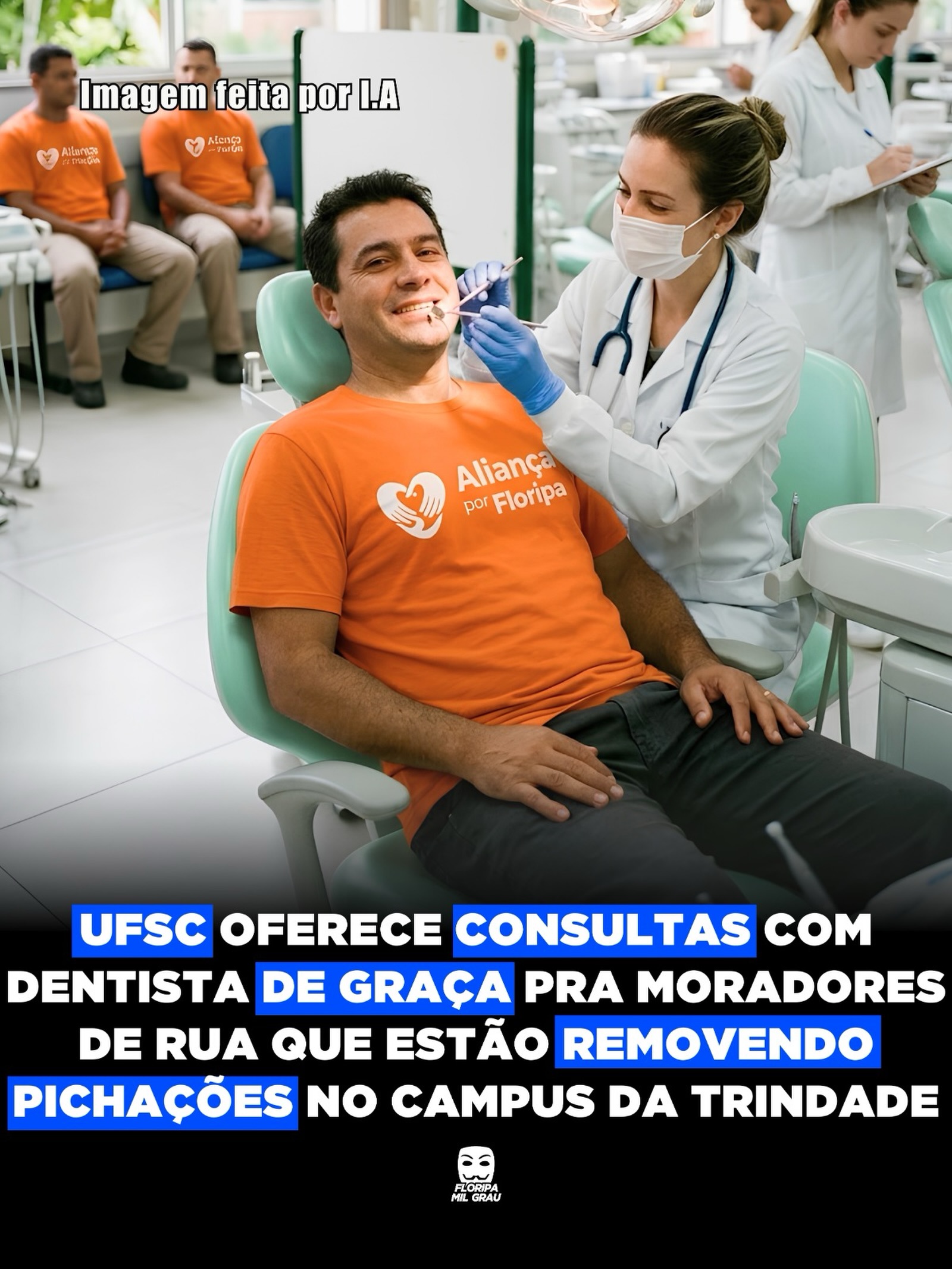 UFSC OFERECE CONSULTAS COM DENTISTA DE GRAÇA PRA MORADORES DE RUA QUE ESTÃO REMOVENDO PICHAÇÕES NO CAMPUS DA TRINDADE