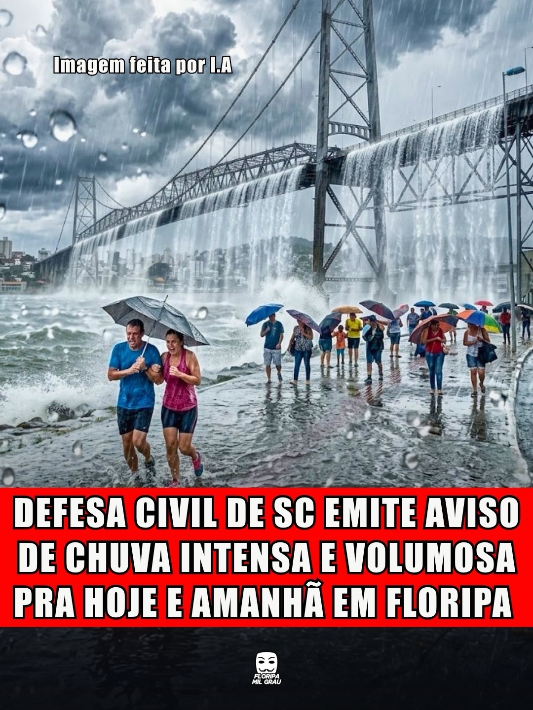 DEFESA CIVIL DE SC EMITE AVISO DE CHUVA INTENSA E VOLUMOSA PRA HOJE E AMANHÃ EM FLORIPA