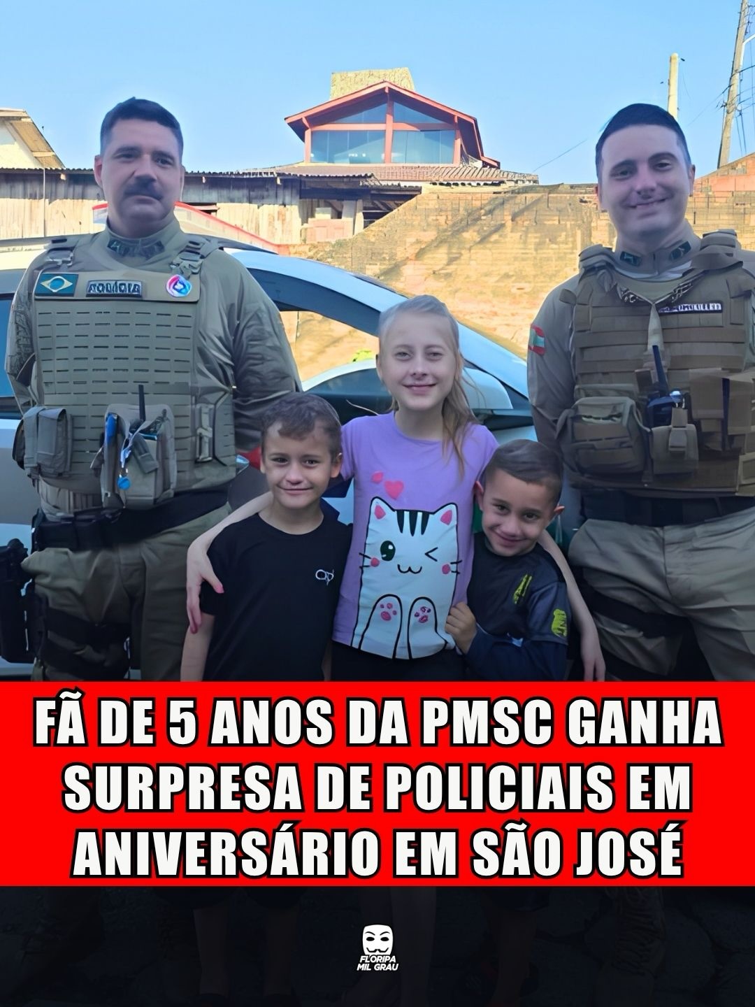 FÃ DE 5 ANOS DA PMSC GANHA SURPRESA DE POLICIAIS EM ANIVERSÁRIO EM SÃO JOSÉ