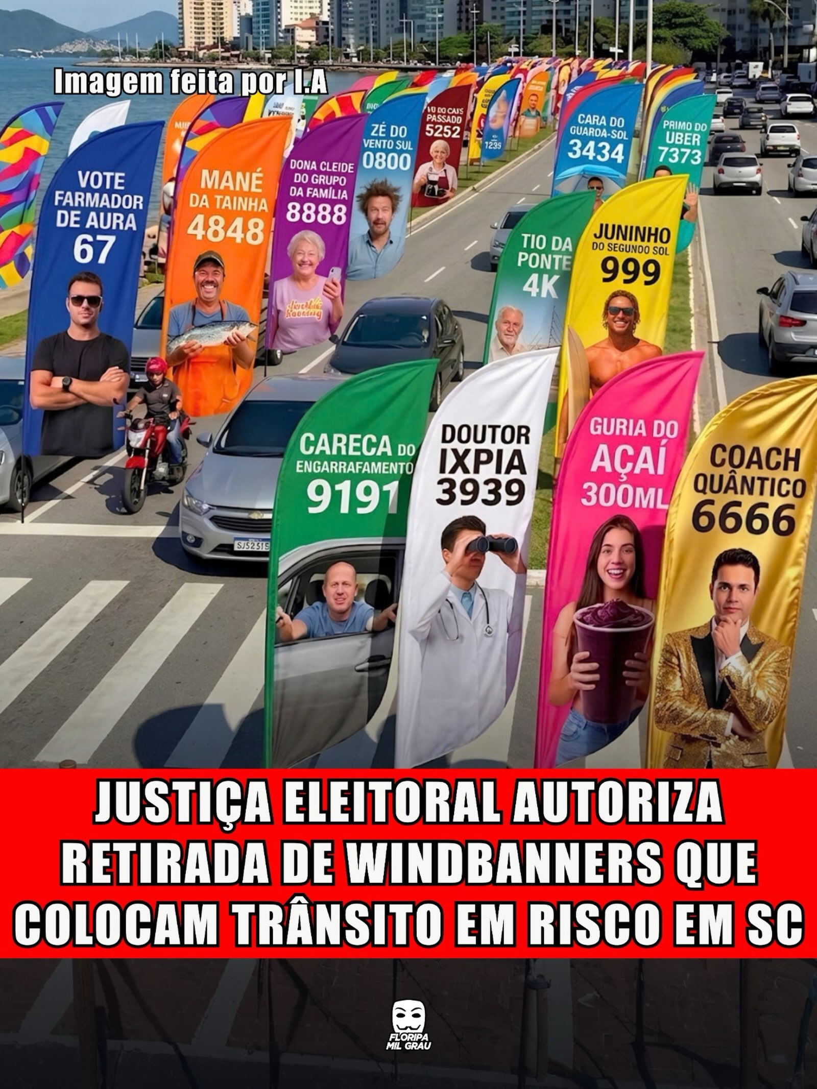 JUSTIÇA ELEITORAL AUTORIZA RETIRADA DE WINDBANNERS QUE COLOCAM TRÂNSITO EM RISCO EM SC