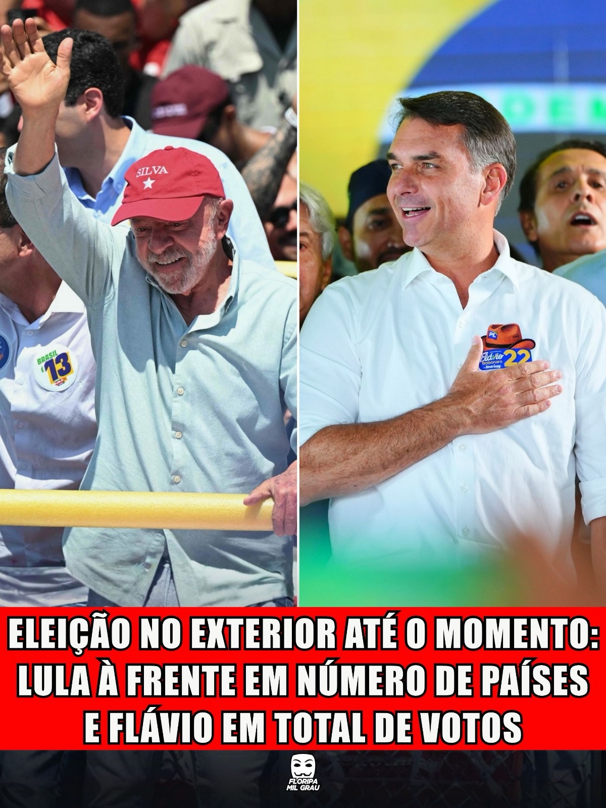 ELEIÇÃO NO EXTERIOR ATÉ O MOMENTO: LULA À FRENTE EM NÚMERO DE PAÍSES E FLÁVIO EM TOTAL DE VOTOS