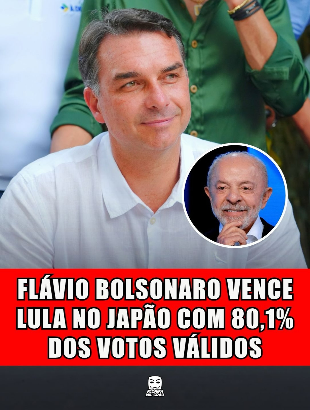 FLÁVIO BOLSONARO VENCE LULA NO JAPÃO COM 80,1% DOS VOTOS VÁLIDOS
