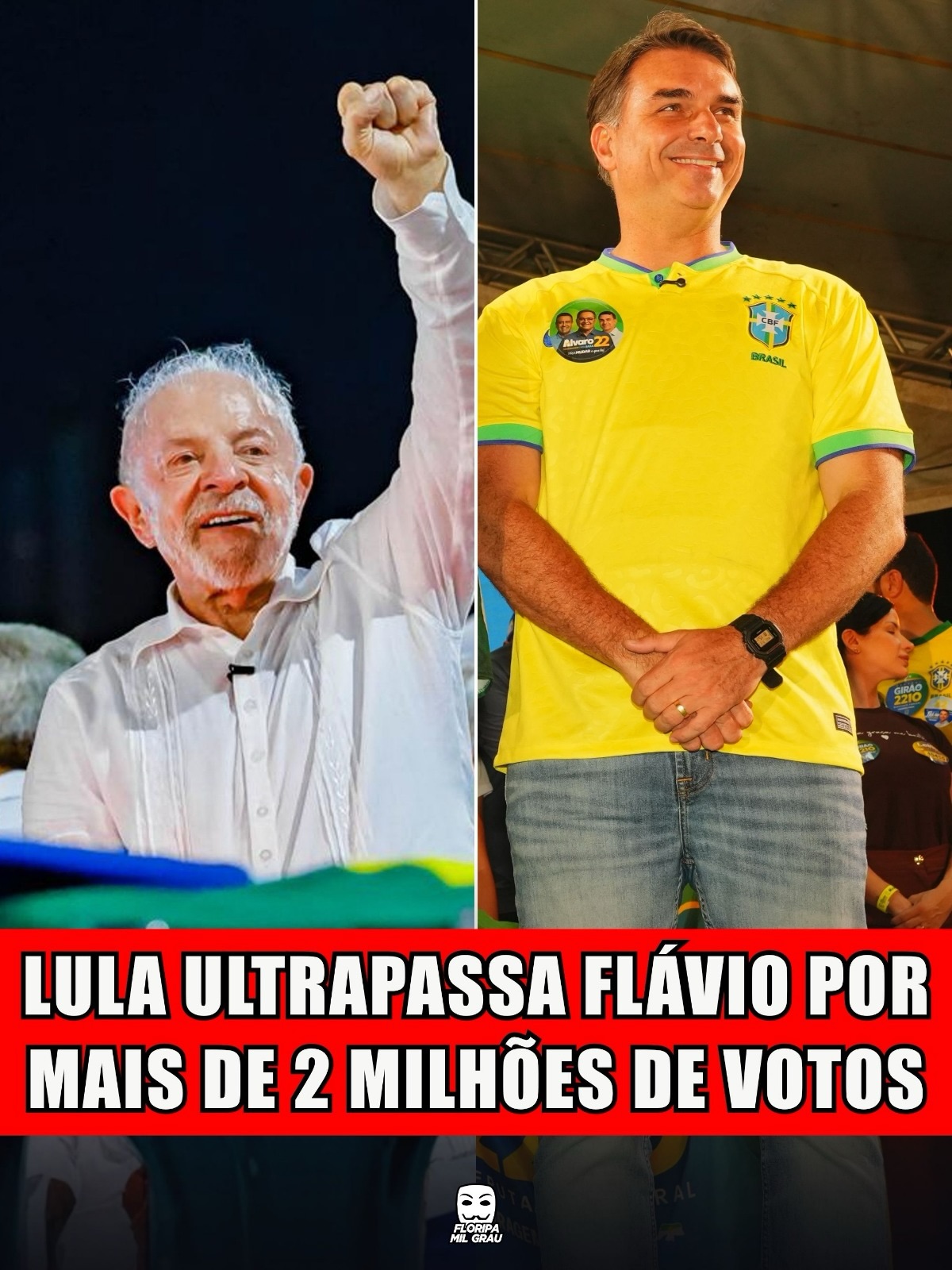LULA ULTRAPASSA FLÁVIO POR MAIS DE 2 MILHÕES DE VOTOS