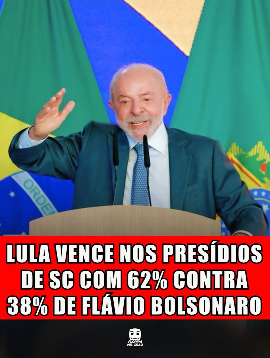 LULA VENCE NOS PRESÍDIOS DE SC COM 62% CONTRA 38% DE FLÁVIO BOLSONARO