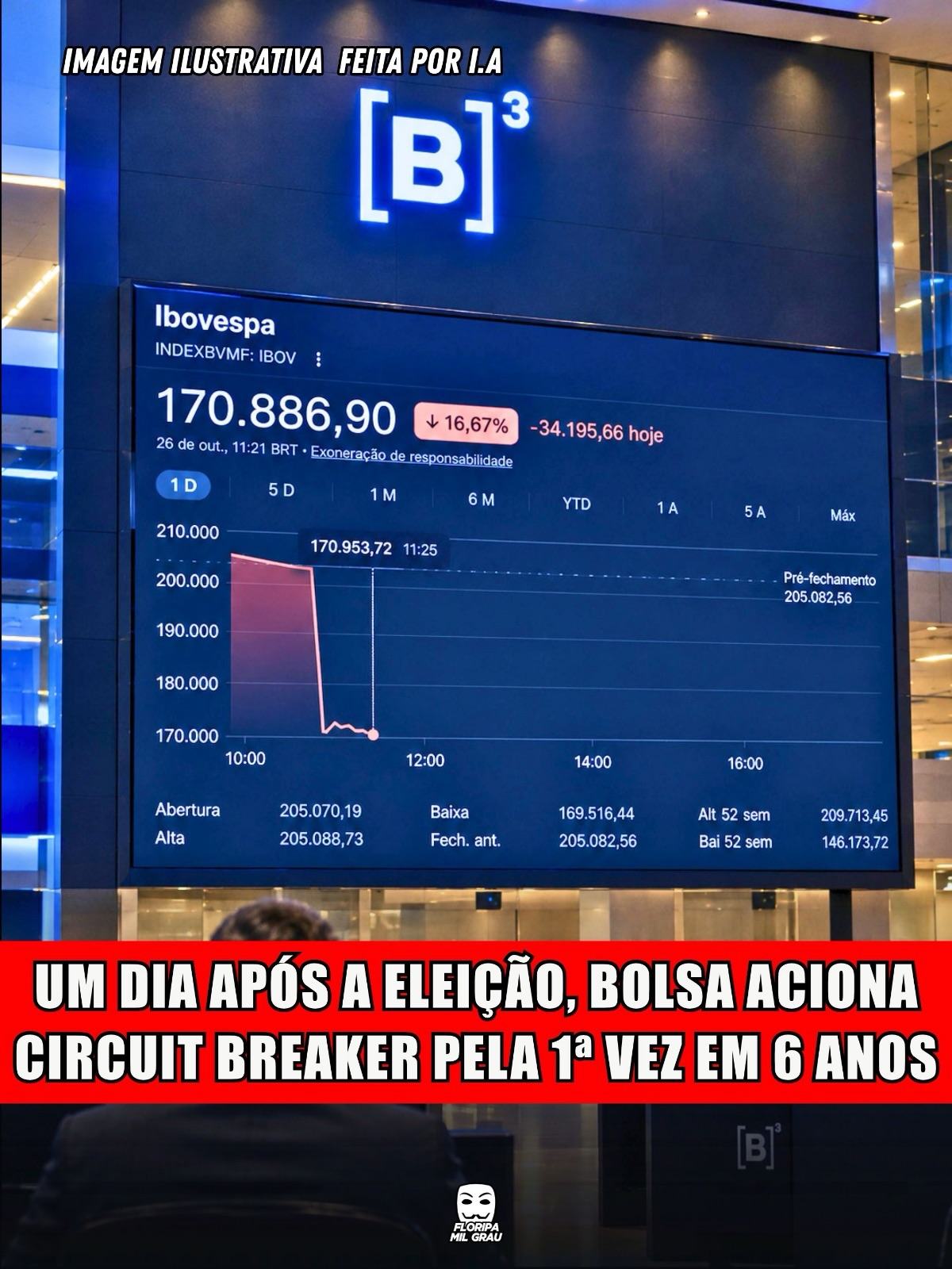 UM DIA APÓS A ELEIÇÃO, BOLSA ACIONA CIRCUIT BREAKER PELA 1ª VEZ EM 6 ANOS