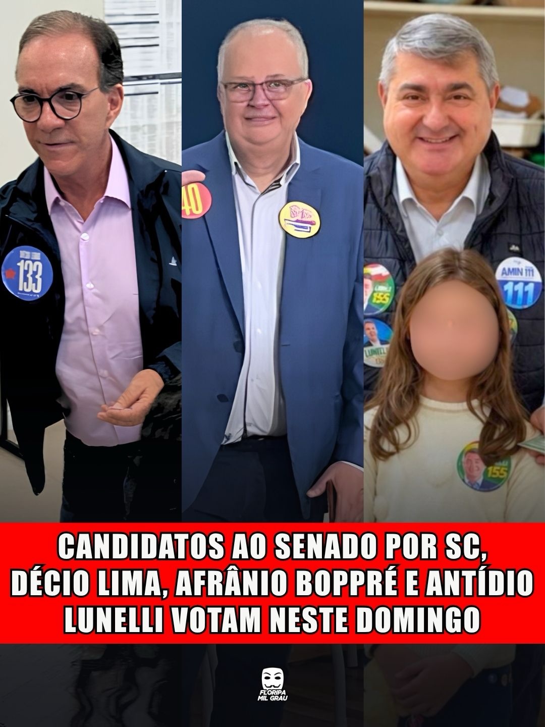 CANDIDATOS AO SENADO POR SC, DÉCIO LIMA, AFRÂNIO BOPPRÉ E ANTÍDIO LUNELLI VOTAM NESTE DOMINGO