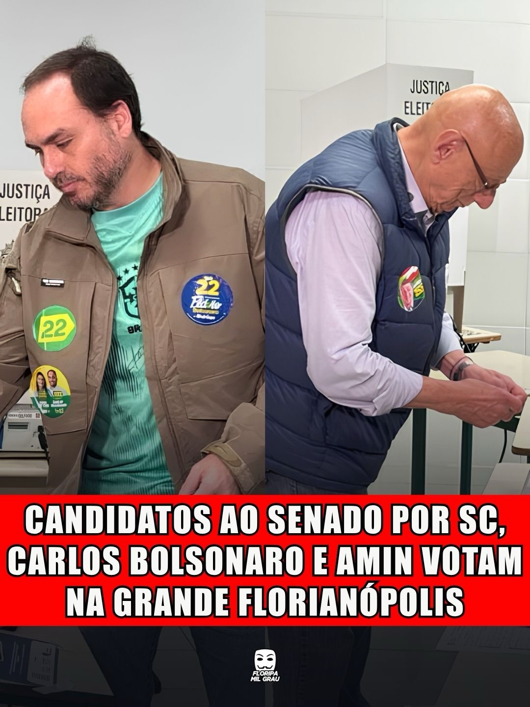 CANDIDATOS AO SENADO POR SC, CARLOS BOLSONARO E AMIN VOTAM NA GRANDE FLORIANÓPOLIS
