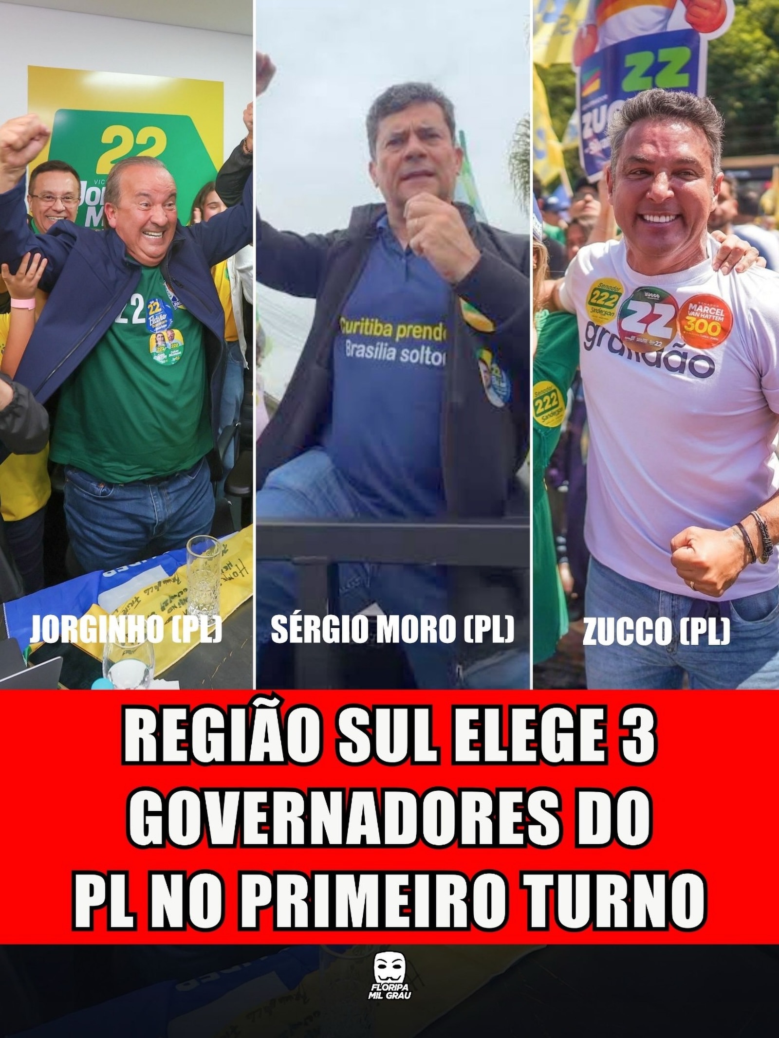 REGIÃO SUL ELEGE 3 GOVERNADORES DO PL NO PRIMEIRO TURNO
