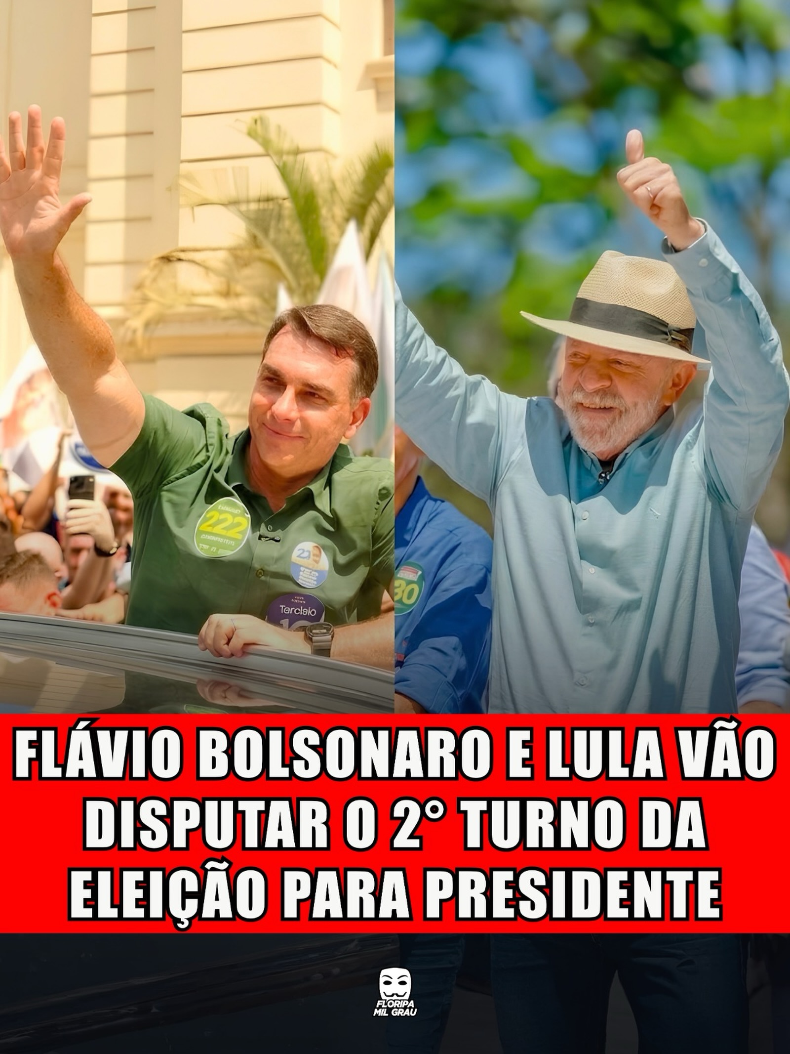 FLÁVIO BOLSONARO E LULA VÃO DISPUTAR O 2° TURNO DA ELEIÇÃO PARA PRESIDENTE