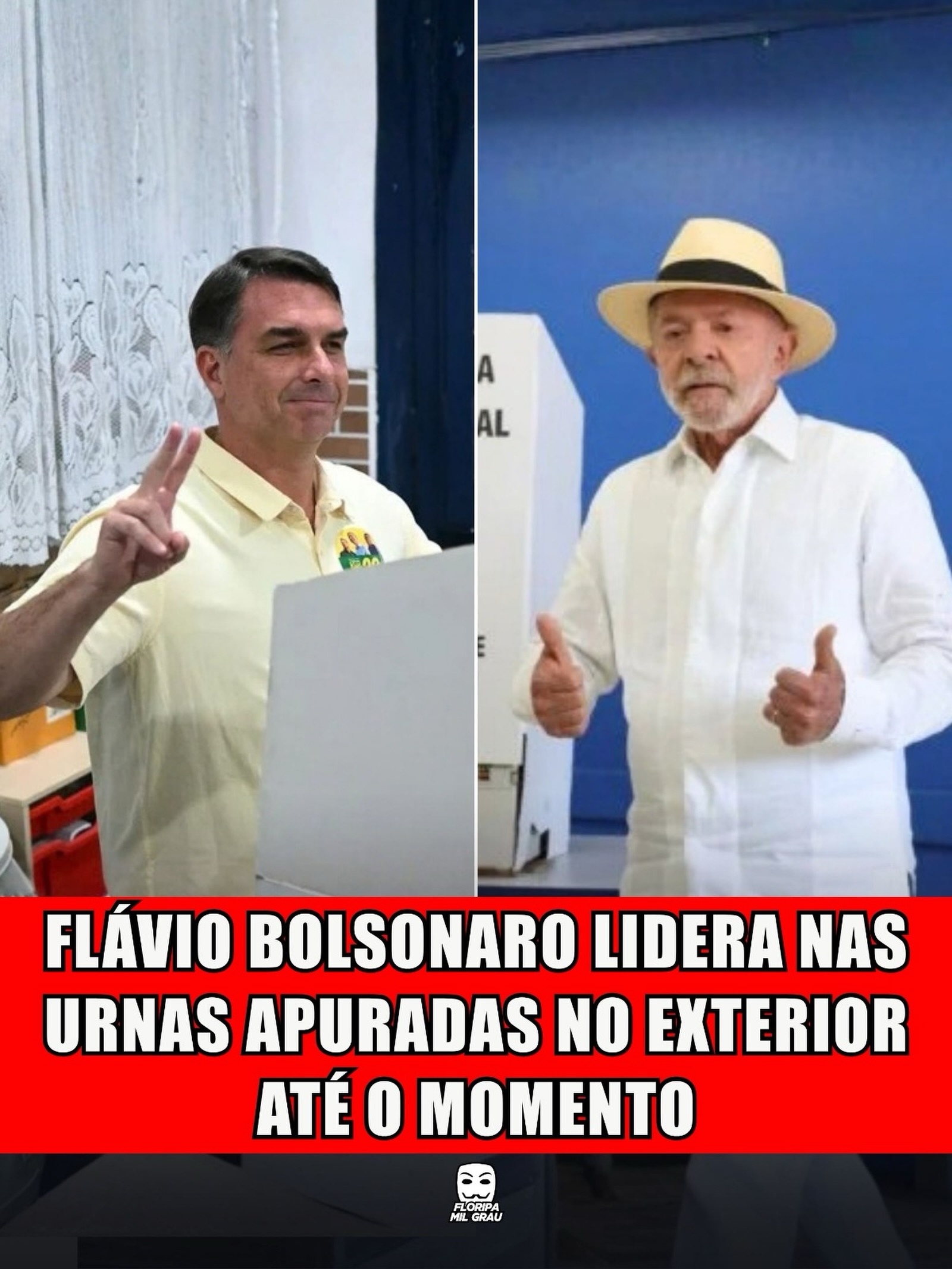 FLÁVIO BOLSONARO LIDERA NAS URNAS APURADAS NO EXTERIOR ATÉ O MOMENTO