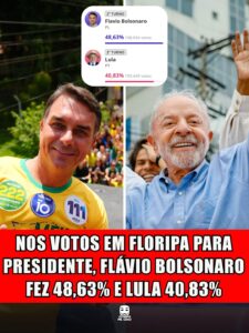 NOS VOTOS EM FLORIPA PARA PRESIDENTE, FLÁVIO BOLSONARO FEZ 48,63% E LULA 40,83%