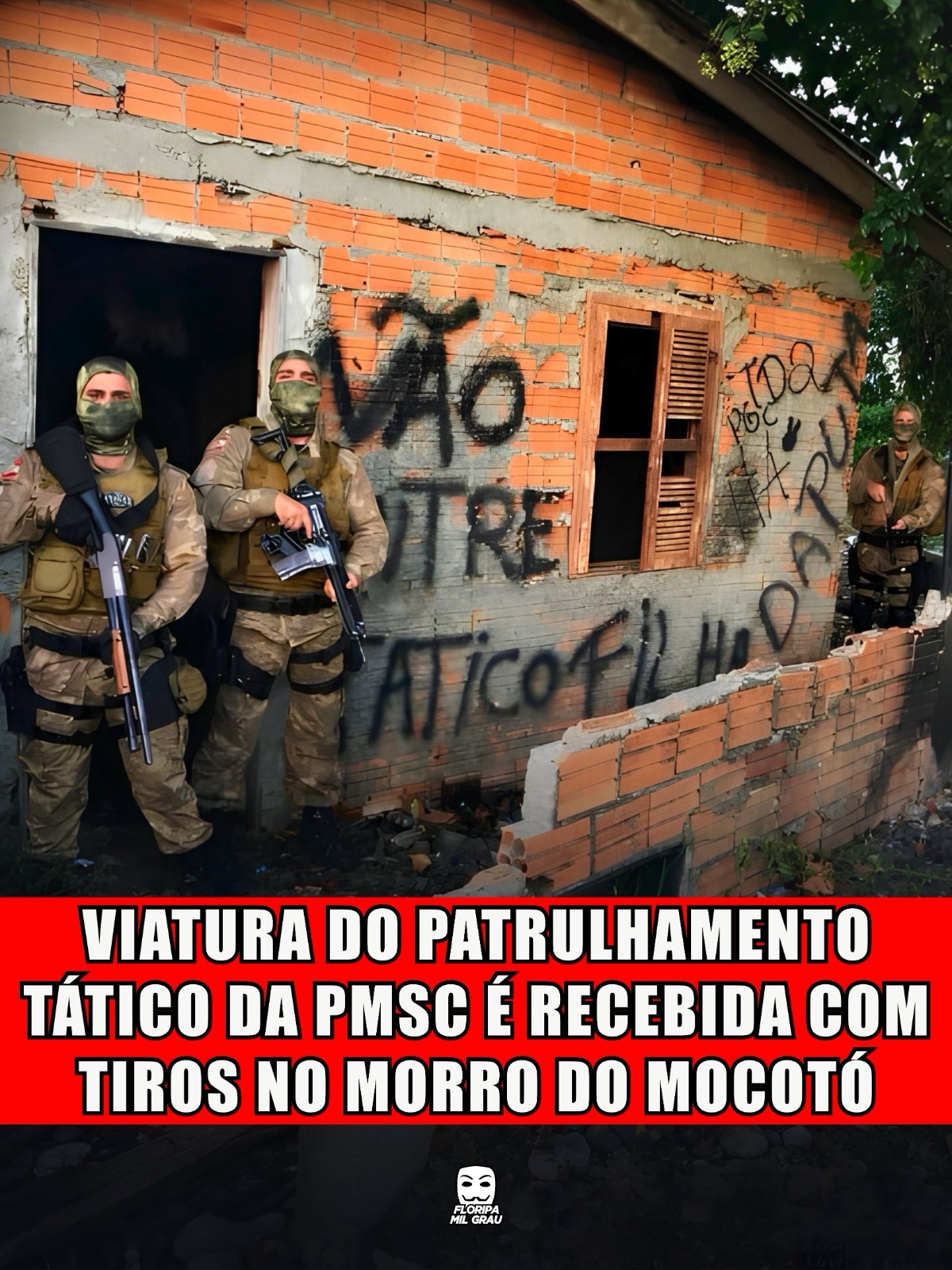 VIATURA DO PATRULHAMENTO TÁTICO DA PMSC É RECEBIDA COM TIROS NO MORRO DO MOCOTÓ