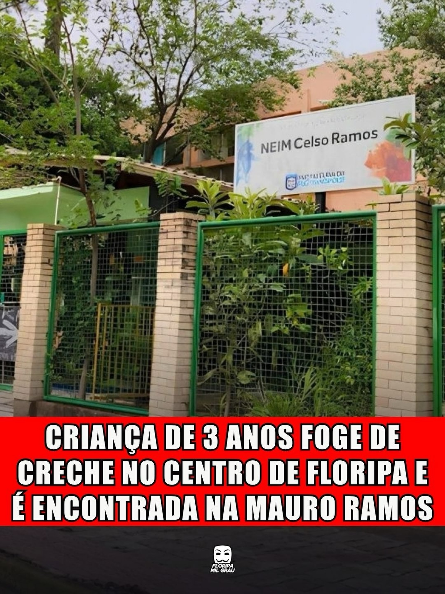 CRIANÇA DE 3 ANOS FOGE DE CRECHE NO CENTRO DE FLORIPA E É ENCONTRADA NA MAURO RAMOS